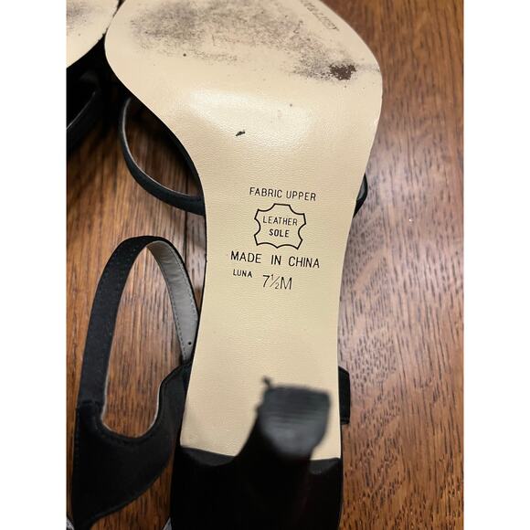 Sam & Libby Women's Black Satin Strappy High Heel Sandals Size 7.5 rhinestone - Picture 5 of 7